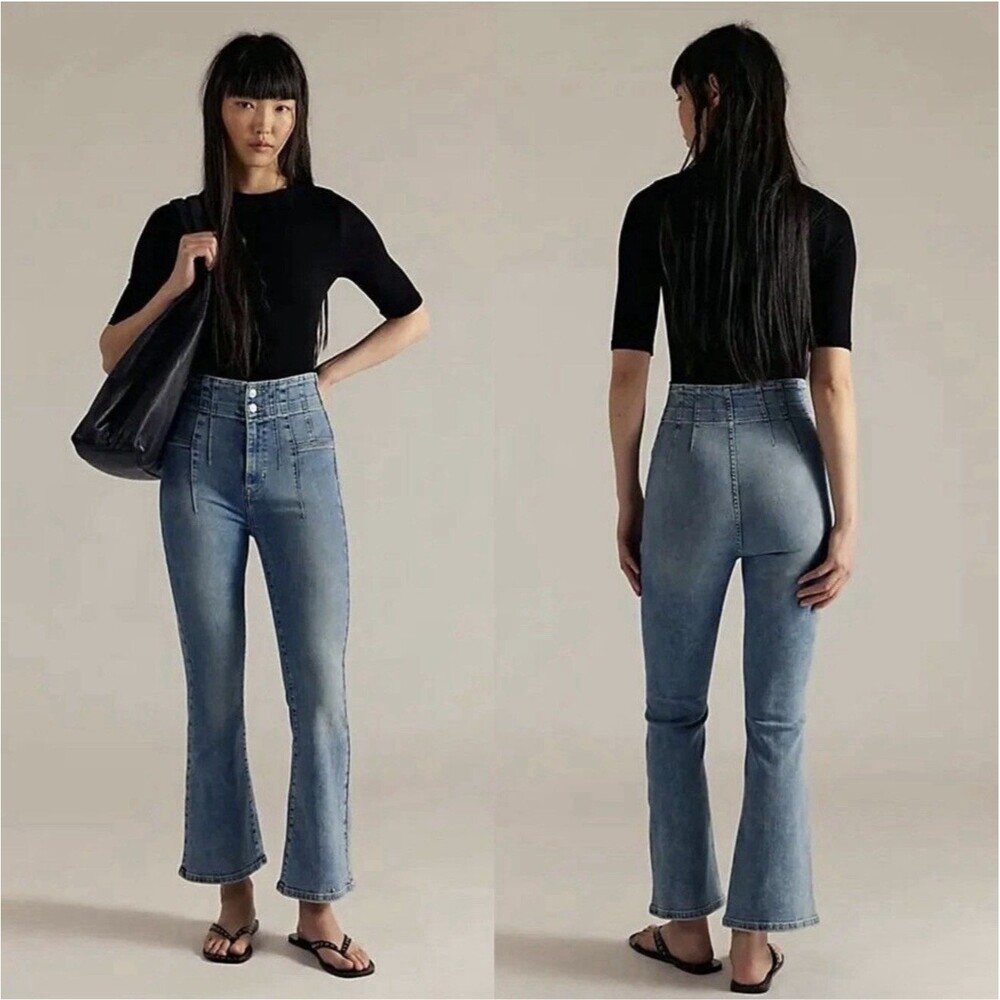 New Free People We The Free Jayde Crop Flare Hayley Blue Jeans Size 33